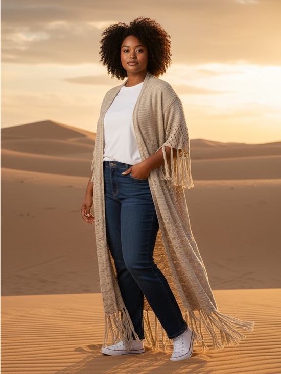 DAVI & DANI Sweaters - DAVI & DANI NWT Beige Fringe Duster Cardigan